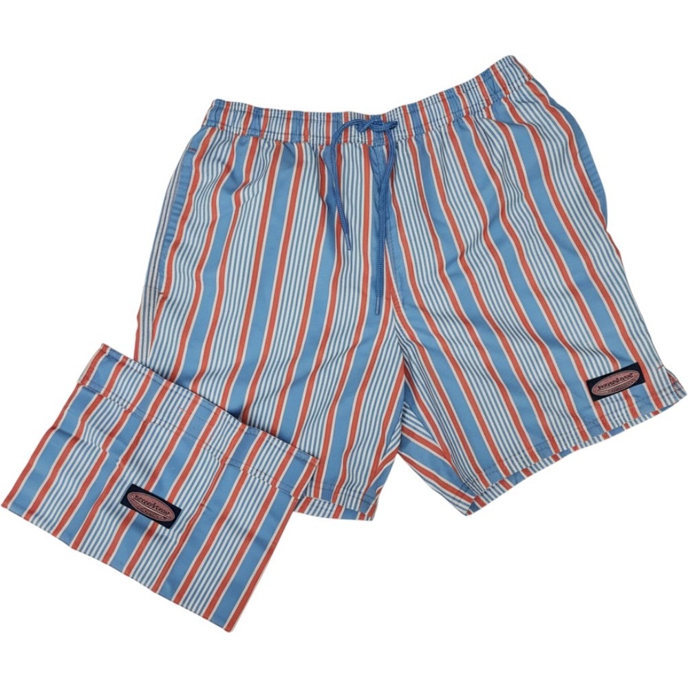 Vineyard Vines Mens Striped Swim Trunks Red Blue Small with‎ Branded Storage Bag